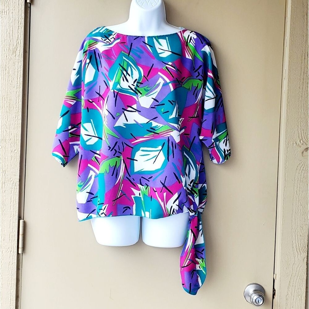 Vintage 1980s Womens Teddi Side knot Colorful Blouse